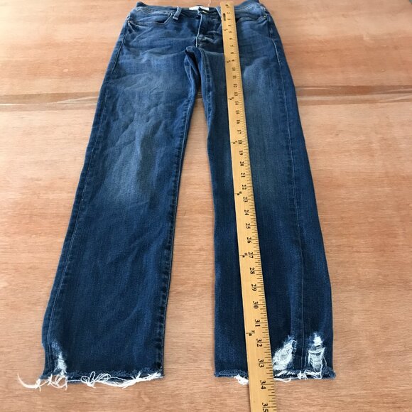 Frame Le High Straight Jeans Women 24 Blue Mid Rise Distressed Raw Hem Preppy - Picture 6 of 14